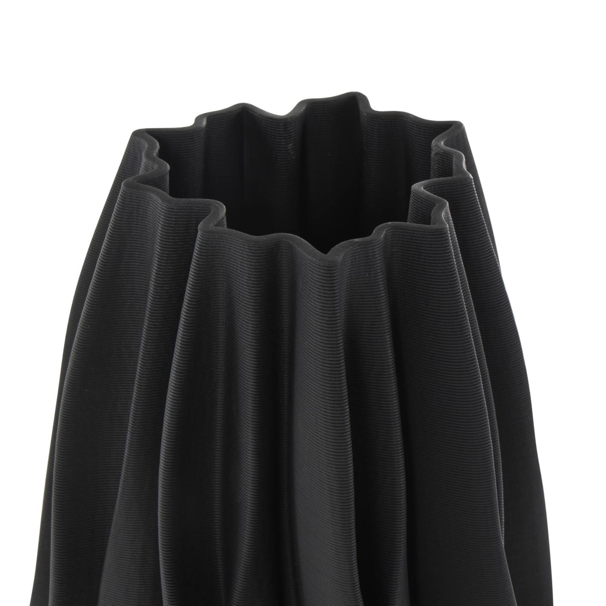 Black Abstract Dimensional Wavy Ribbed Ceramic Vase